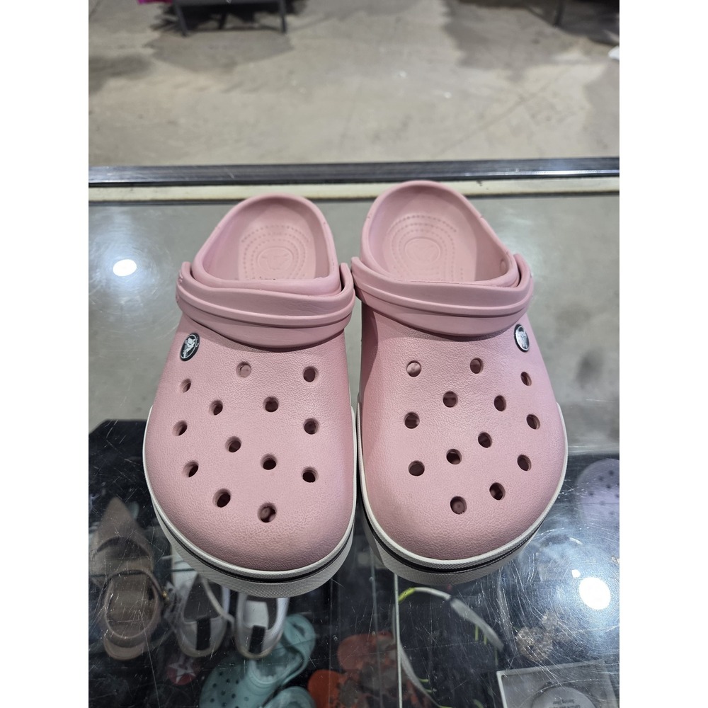 Crocs Crocband Clogs Pink White Women 9 Men 7 Sporty Comfort Slip On Shoes